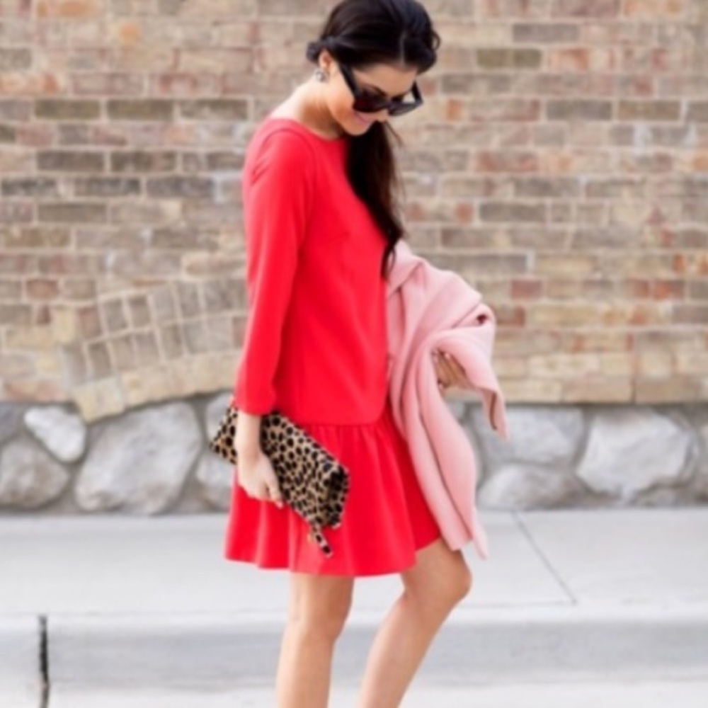 J. Crew Red Crepe Drop-Waist Dress